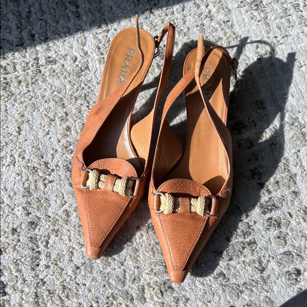 Prada brown leather slingback pumps size 35
